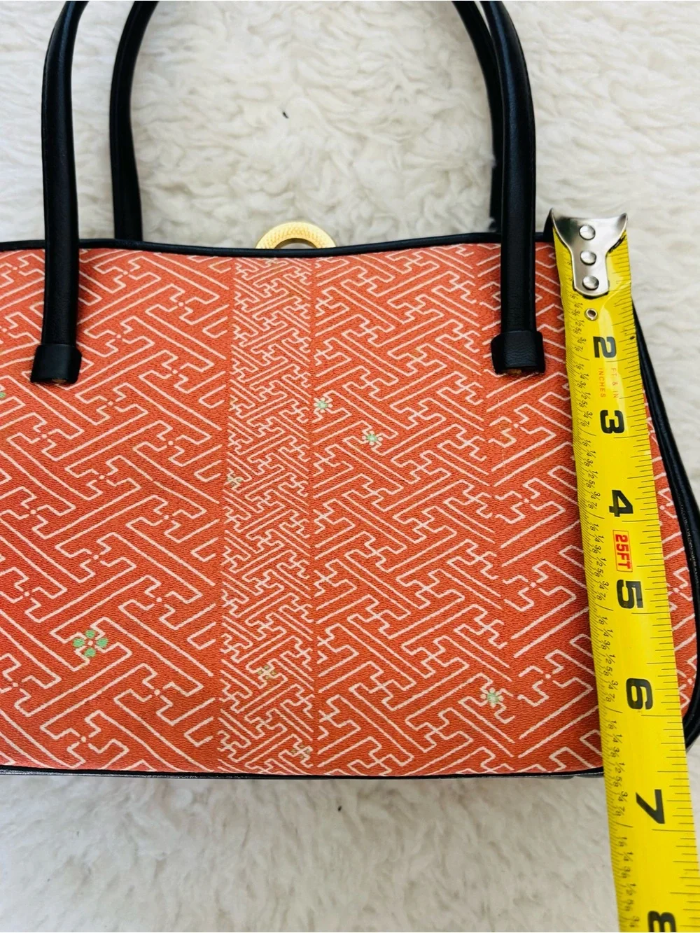 Kimono Japanese black leather  Orange Fabric Small Handbag/Satchels Bag
